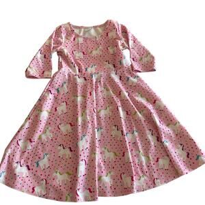 Funnycokid Pink Unicorn Print Long Sleeve Dress - M
